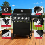 4-Burner Propane Gas Bbq Grill with Wheels, 40,000 Btu Output Gas Barbecue Grill for Backyard,Camping & Outdoor Cooking,Easy Assembly