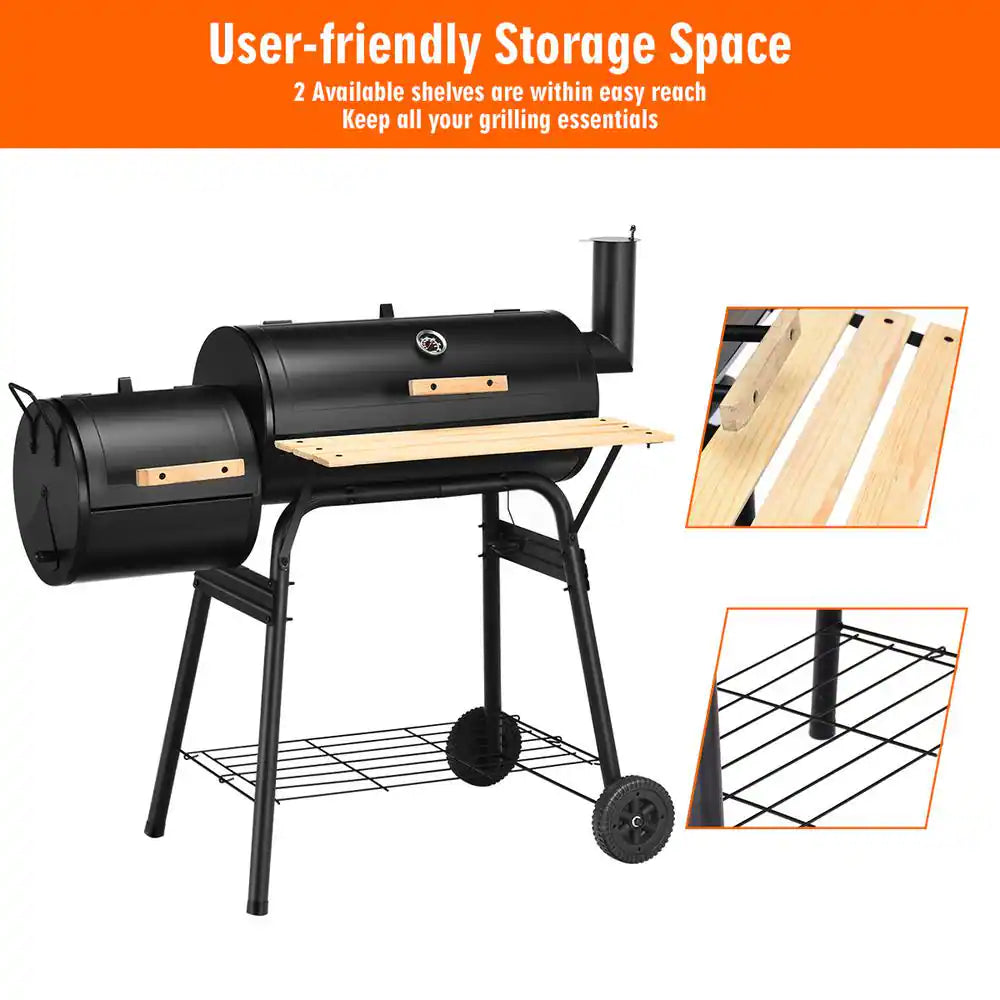 Outdoor BBQ Grill Charcoal Barbecue Pit Patio Backyard Meat Cooker Smoker in Black