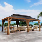12 Ft. X 22 Ft. Double Galvanized Steel Roof Aluminum Frame Outdoor Patio Hardtop Gazebo Wooden Finish Coated