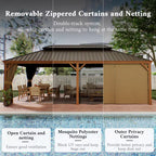 12 Ft. X 22 Ft. Double Galvanized Steel Roof Aluminum Frame Outdoor Patio Hardtop Gazebo Wooden Finish Coated