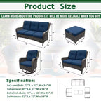 Patio Furniture Set 6-Piece Outdoor Patio Conversation Set with Blue Cushions Lawn Furniture