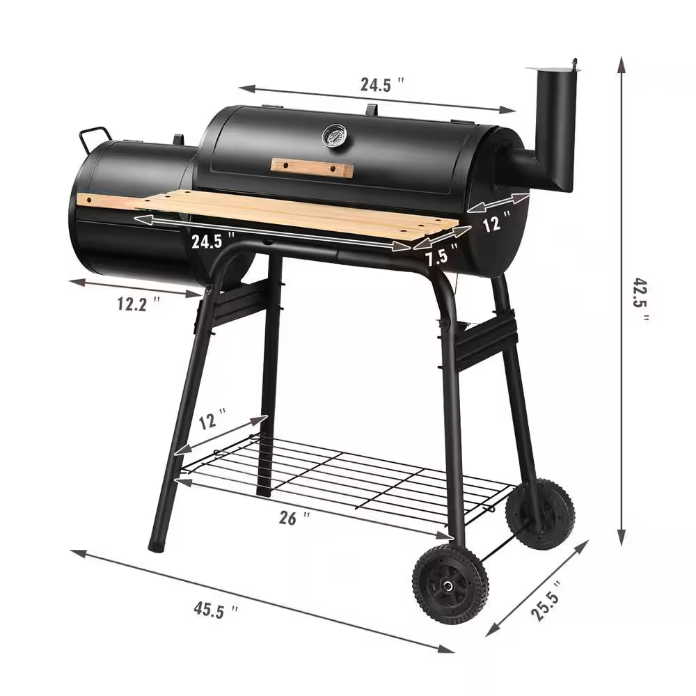 Outdoor BBQ Grill Charcoal Barbecue Pit Patio Backyard Meat Cooker Smoker in Black