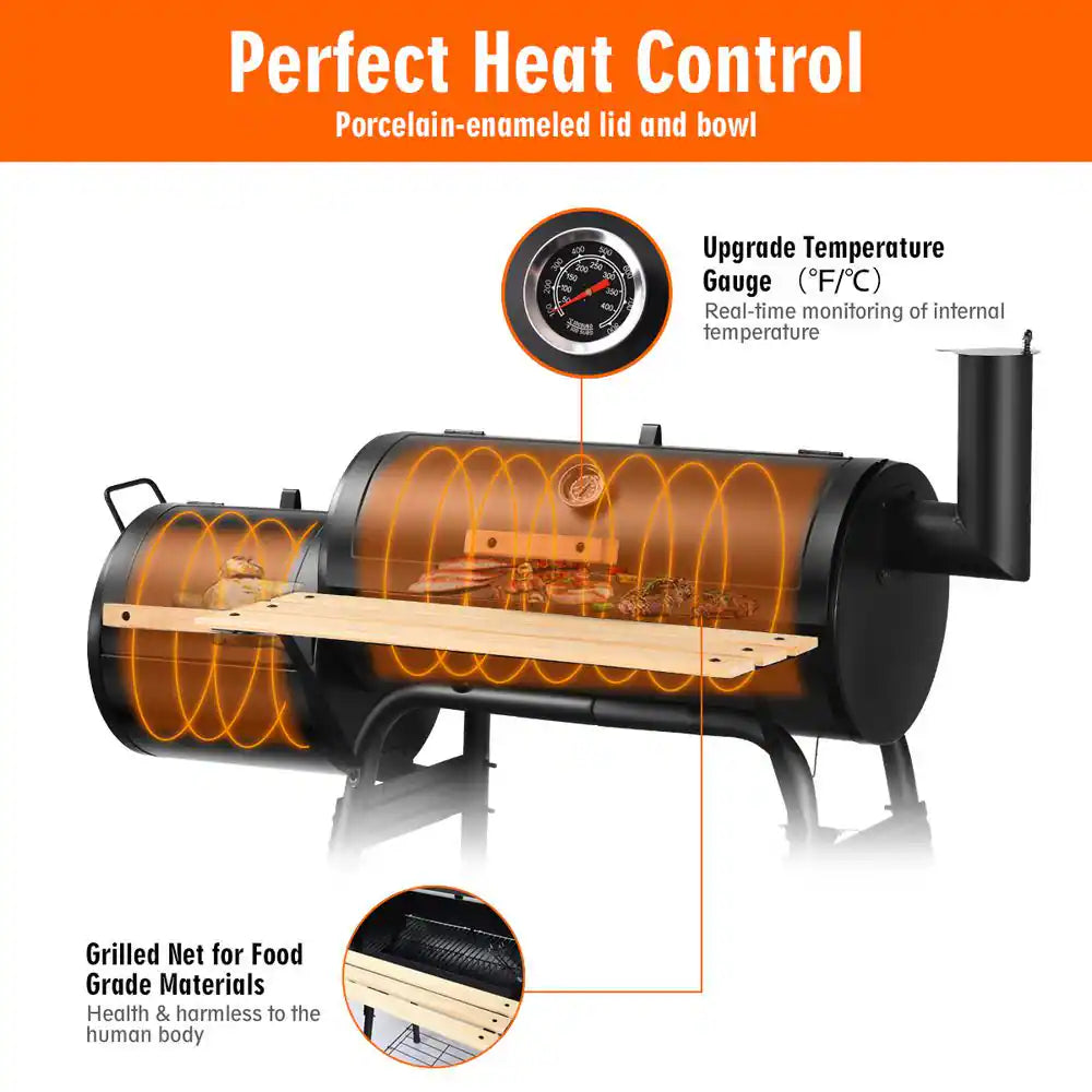 Outdoor BBQ Grill Charcoal Barbecue Pit Patio Backyard Meat Cooker Smoker in Black