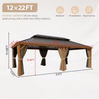12 Ft. X 22 Ft. Double Galvanized Steel Roof Aluminum Frame Outdoor Patio Hardtop Gazebo Wooden Finish Coated
