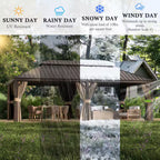 14 Ft. X 20 Ft. Double Galvanized Steel Roof Aluminum Frame Outdoor Patio Hardtop Gazebo with Netting and Curtains