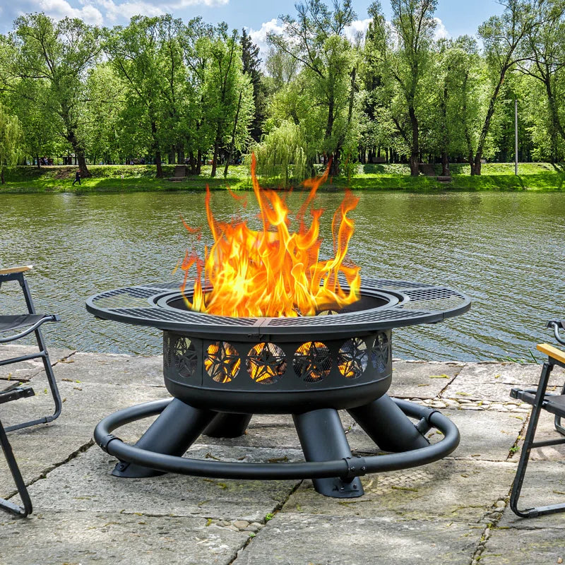 Wood Burning Fire Pit with Grill and Lid