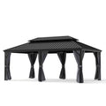 12 Ft. X 20 Ft. Double Roof Hardtop Aluminum Patio Gazebo with Netting and Gray Curtains