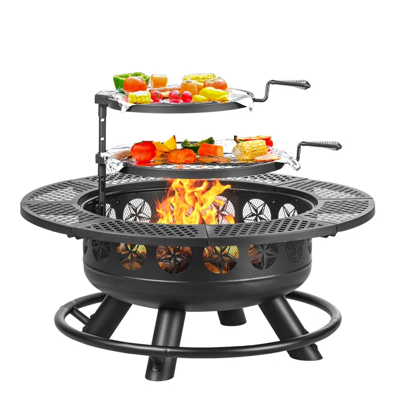 Wood Burning Fire Pit with Grill and Lid