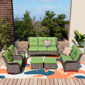 Patio Furniture Set 6-Piece Outdoor Patio Conversation Set with Green Cushions Lawn Furniture