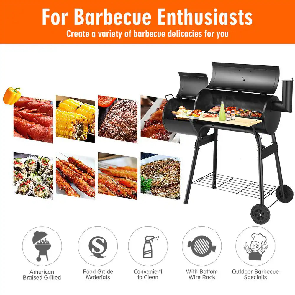Outdoor BBQ Grill Charcoal Barbecue Pit Patio Backyard Meat Cooker Smoker in Black