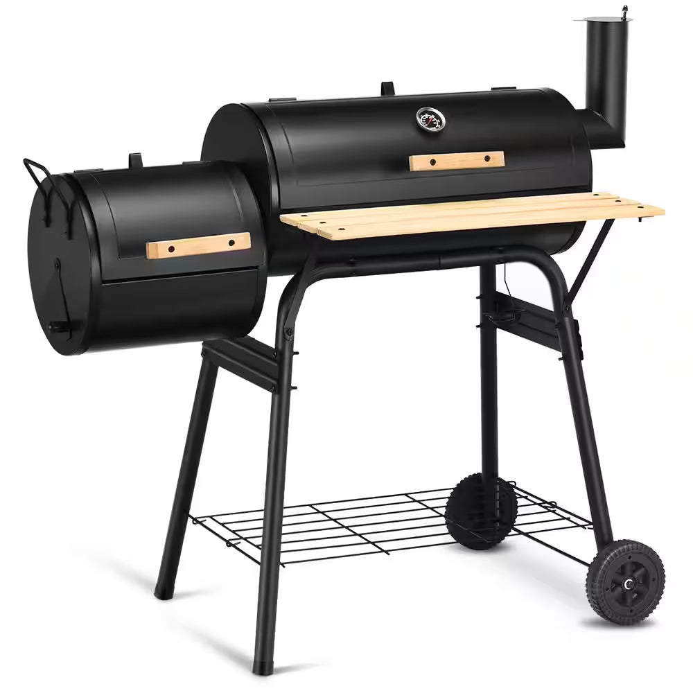 Outdoor BBQ Grill Charcoal Barbecue Pit Patio Backyard Meat Cooker Smoker in Black