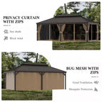 14 Ft. X 20 Ft. Double Galvanized Steel Roof Aluminum Frame Outdoor Patio Hardtop Gazebo with Netting and Curtains