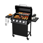 4-Burner Propane Gas Bbq Grill with Wheels, 40,000 Btu Output Gas Barbecue Grill for Backyard,Camping & Outdoor Cooking,Easy Assembly