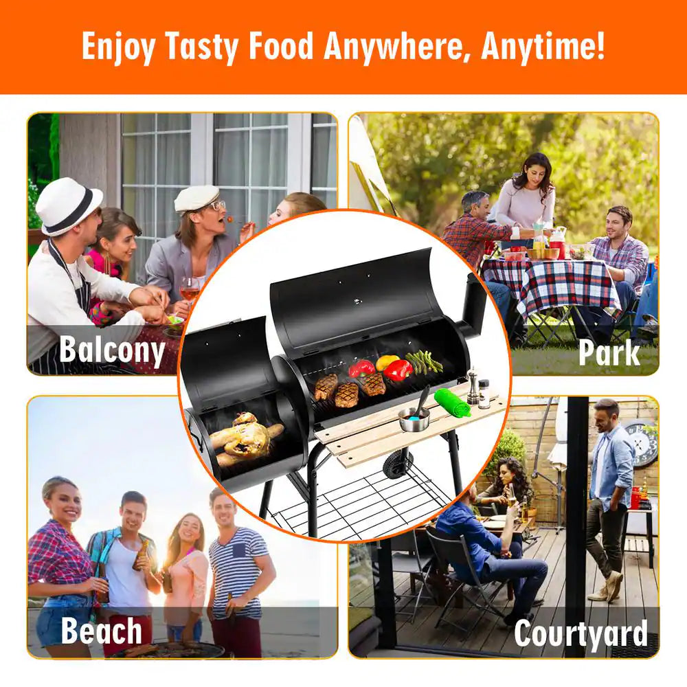 Outdoor BBQ Grill Charcoal Barbecue Pit Patio Backyard Meat Cooker Smoker in Black
