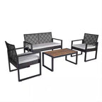 4-Piece Wicker Patio Conversation Set with Cushion, Outdoor Patio Furniture Set with Wood Table Top-Grey Cushions