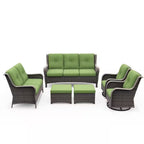 Patio Furniture Set 6-Piece Outdoor Patio Conversation Set with Green Cushions Lawn Furniture