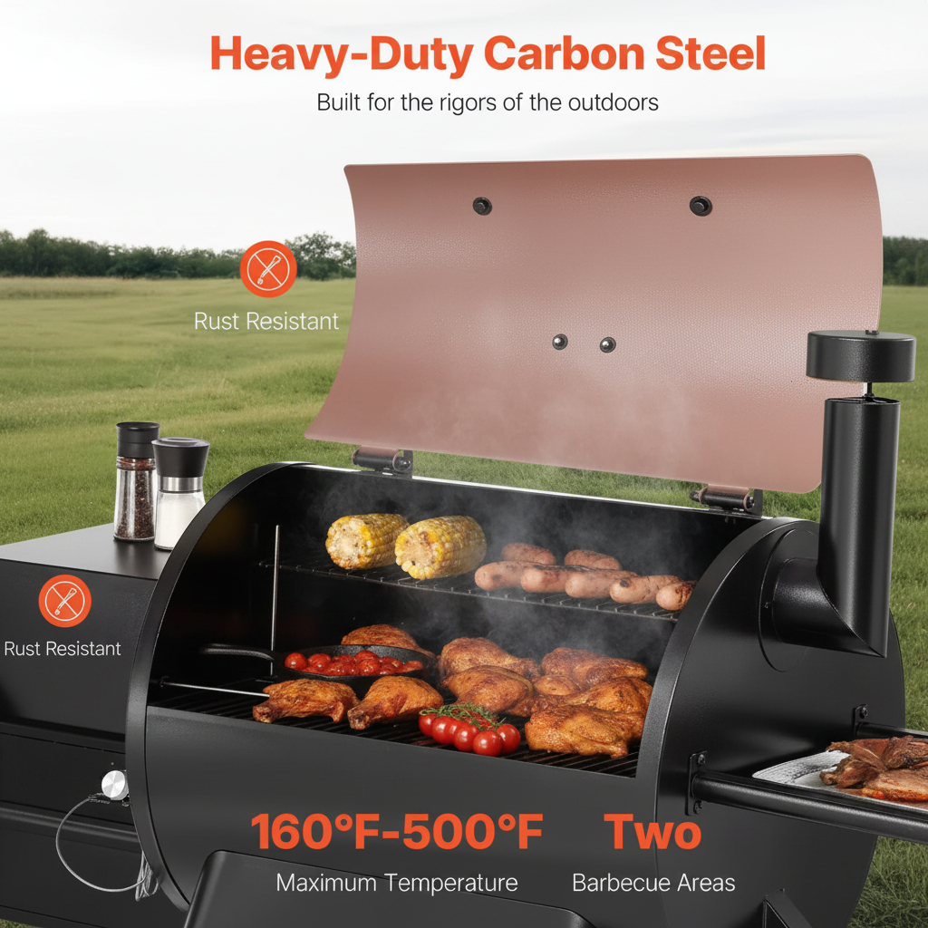 575 Sq. In. Pellet Grill Smoker, 8-In-1 Electric BBQ W/ LCD Screen, Temp Probe, 500°F Max for Outdoor Use Black
