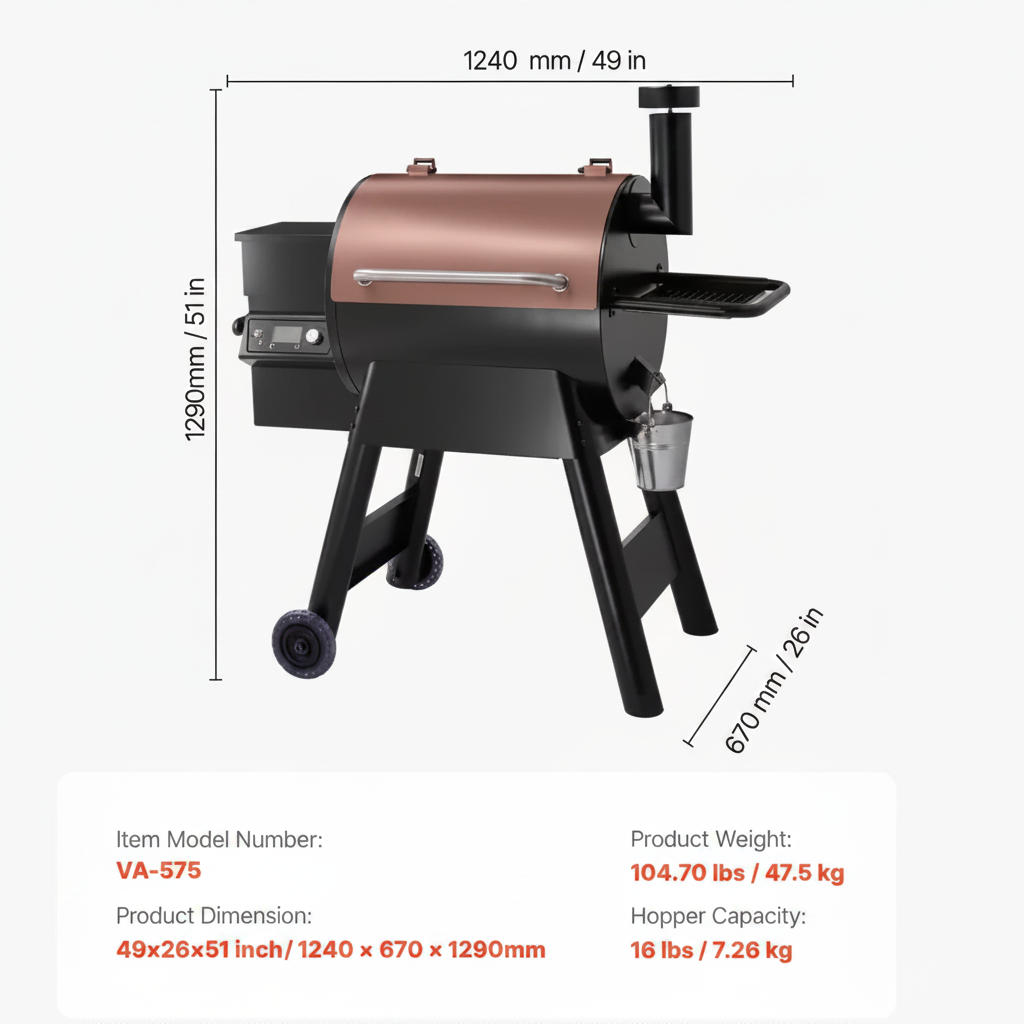 575 Sq. In. Pellet Grill Smoker, 8-In-1 Electric BBQ W/ LCD Screen, Temp Probe, 500°F Max for Outdoor Use Black