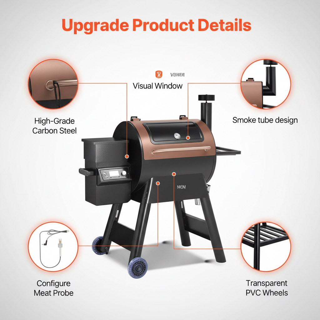 575 Sq. In. Pellet Grill Smoker, 8-In-1 Electric BBQ W/ LCD Screen, Temp Probe, 500°F Max for Outdoor Use Black